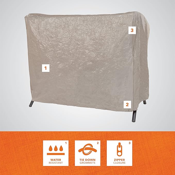 MODERN LEISURE 2-Seater Patio Outdoor Swing Cover - Waterproof and Weather-Resistant Fabric - Furniture Protection Perfect for Patio, Deck, and Porch - 87" L x 64" W x 66" H - Khaki