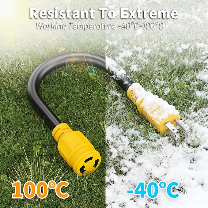 30 Amp to 110 RV Generator Plug Adapter 12 Inch, NEMA 5-15P Male to NEMA L5-30R Female, Heavy Duty Generator Adapter with Twist Lock Plug, STW 10AWG 15A 125V 1875W, Yellow, ETL Listed