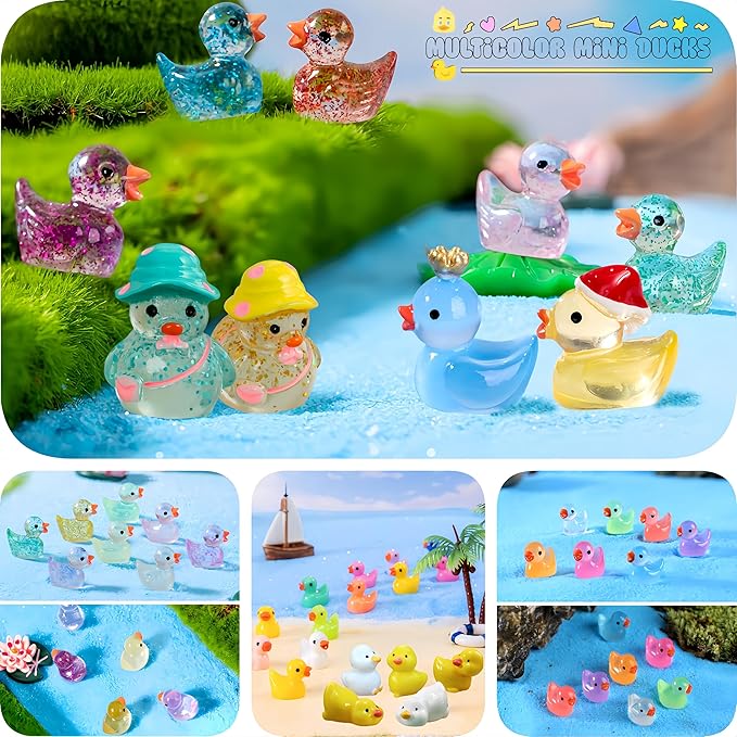 100pcs Various Multicolor Mini Resin Ducks, Tiny Ducks to Hide, Mini Resin Animal Miniature Figurines for Fairy Garden Accessories Aquarium Landscape Bonsai Potted Dollhouse Decor