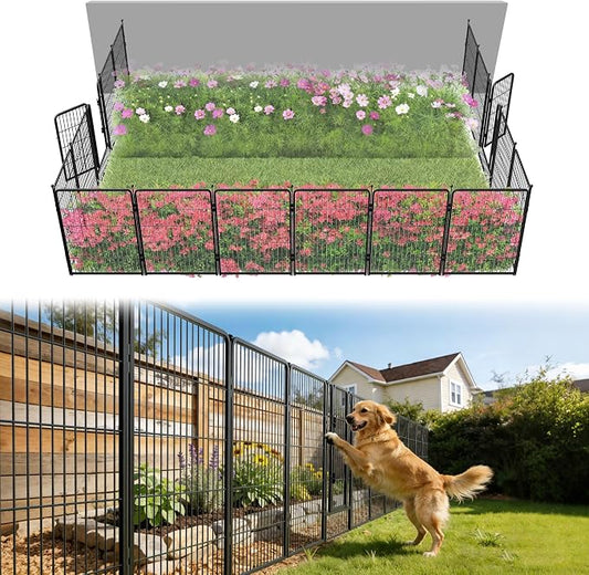 FXW Garden Fence Outdoor for the Yard – 40in(H) x 36.4ft(L) Heavy Duty Metal Animal Barrier for Dog, No Dig Decorative Dog Fence, 16 Panels, Black