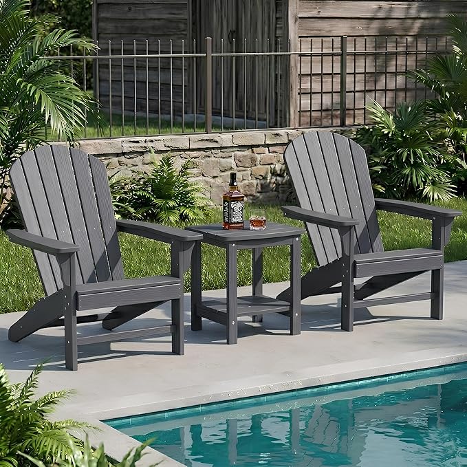 Y&M Outdoor Side Table, HIPS Adirondack Small Double Layer Table, Waterproof Square Balcony Modern End Tables for Patio, Pool, Beach, Porch, Deck, Indoor or Outdoor Use, Dark Gray