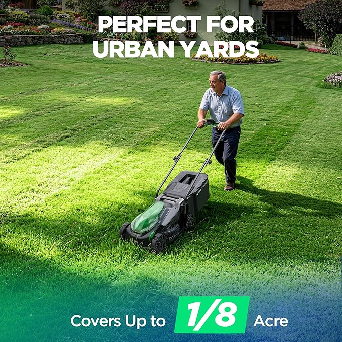 14" Cordless Lawn Mower, 40V Lightweight Push Mower with 2×5.0Ah Battery, Ultra-Quiet Motor for Small Yards, Lawn Care, Backyard Maintenance