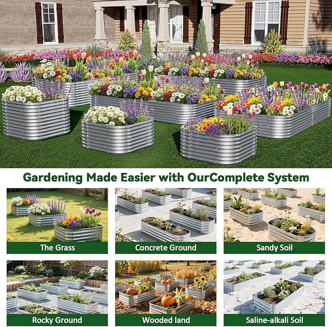 3 Pack 8x4FT Corrugated Galvanized Steel Raised Garden Bed Outdoor, Metal Above Ground Garden Bed for Vegetables and Flowers, Raised Beds for Gardening