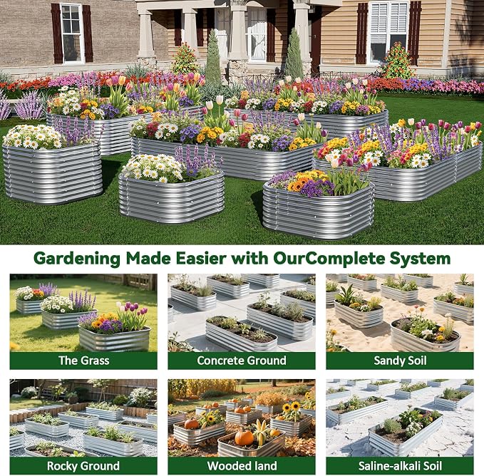 3 Pack 6x3FT Corrugated Galvanized Steel Raised Garden Bed Outdoor, Metal Above Ground Garden Bed for Vegetables and Flowers, Raised Beds for Gardening