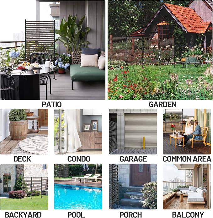 Twira Outdoor Privacy Screen 35" x 59", Privacy Fence Screen for Outside, Trash Can Metal Privacy Panels, 3FT x 5FT Decorative Pipes and Slats Divider Fence Privacy for Backyard Patio Garden Brown