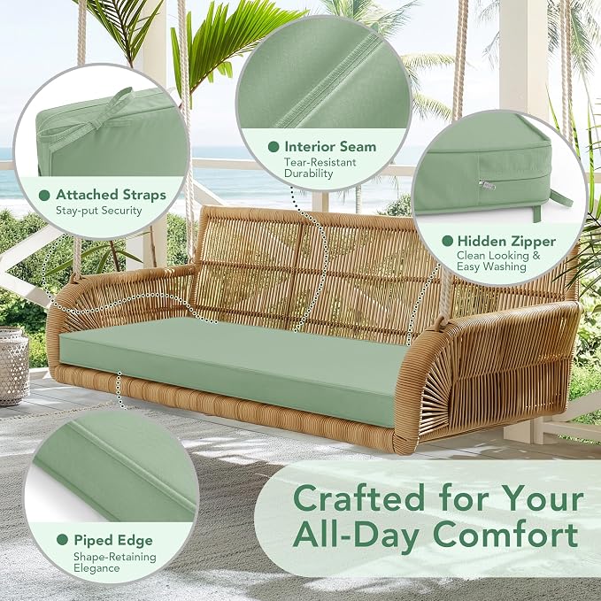 Summsun Outdoor Bench Cushion: Waterproof and Fade Resistant Patio Furniture Cushions - Non-Slip Bench Pad Cushion with Removable Cover for Garden Swing Porch Sofa Settee, 59 x 18 Inch, Sage Green