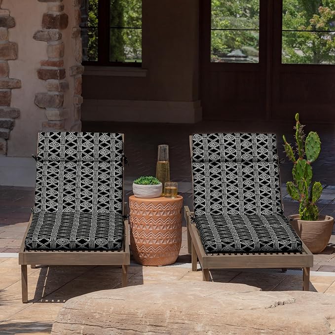 ARDEN Outdoor Chaise Cushion, 21 in x 72 in, Weather-Proof, Rain-Proof, Fade Resistant Patio Cushion for Chaise Lounger Black Global Stripe