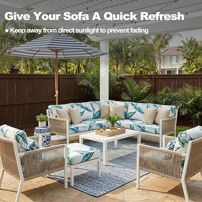 CALBODE 12Pcs Stretch Patio Cushion Covers Outdoor Couch Cover Replacement,Outdoor Sofa Covers for Patio Couch,Washable Furniture Cover (Tropical Flavor,Cushions Not Included)