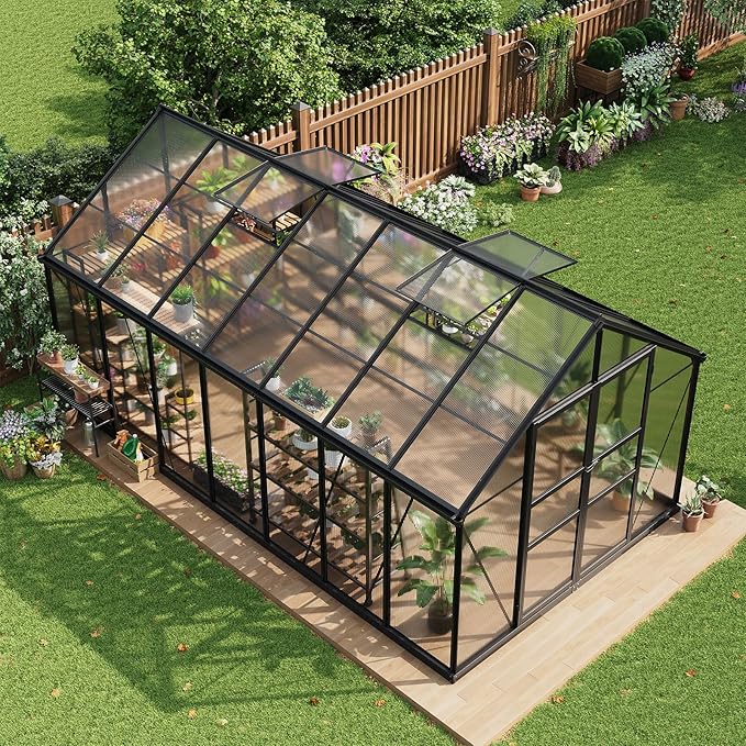 Garvee Greenhouse,8×14FT Greenhouses for Outside,Outdoor Greenhouse with Roof Air Vent, Heavy Duty Walk-in Aluminum Green House for Outside Garden Backyard