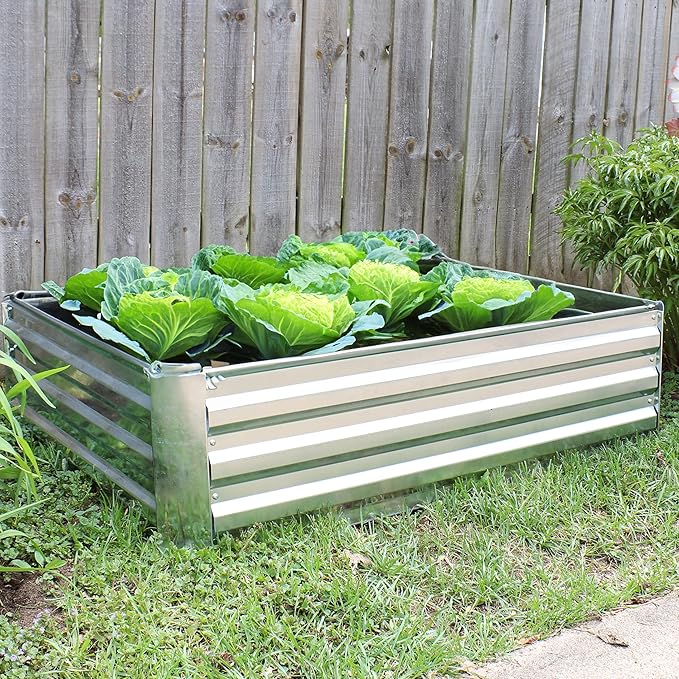 Sunnydaze Galvanized Raised Garden Bed Kit - 4x3x1 ft Outdoor Raised Garden Bed - Metal Planter Box for Vegetables, Flowers, Herbs - Silver - 4' x 3' Rectangle
