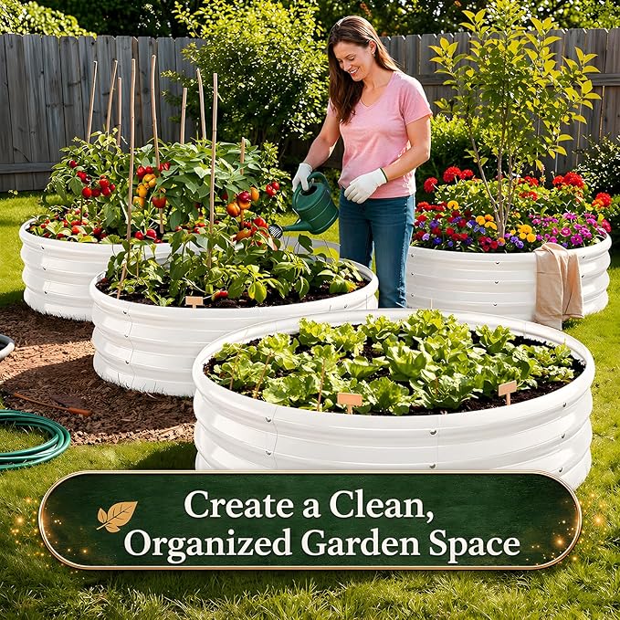 Heavy Duty Round Raised Garden Bed, 4FT Large Thickened Galvanized Metal Planter Box, 0.7mm Reinforced Rust-Resistant, Easy DIY Assembly Above Ground Gardening Bed for Vegetables, Flowers & Herbs