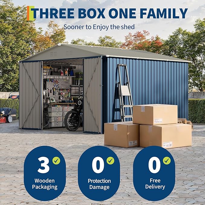 Garvee 10 X 10 FT Outdoor Storage Shed,Metal Garden Sheds&Outdoor Storage Clearance, Large Outdoor Storage Shed for Tools, Lawn Equipment, Garden Supplies - All Weather Lockable Metal Shed
