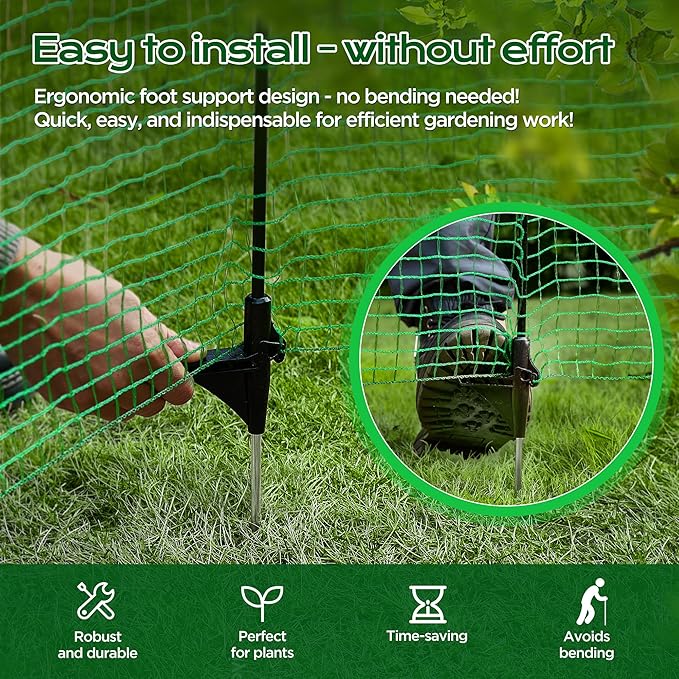 Temporary Fence with Posts,4'x50' Safety Barrier for Dog Snow Plastic Mesh Fencing with Fiberglass Stake Windbreak Rope,Movable Fencing Roll for Garden Backyard Outdoor Animal Protect