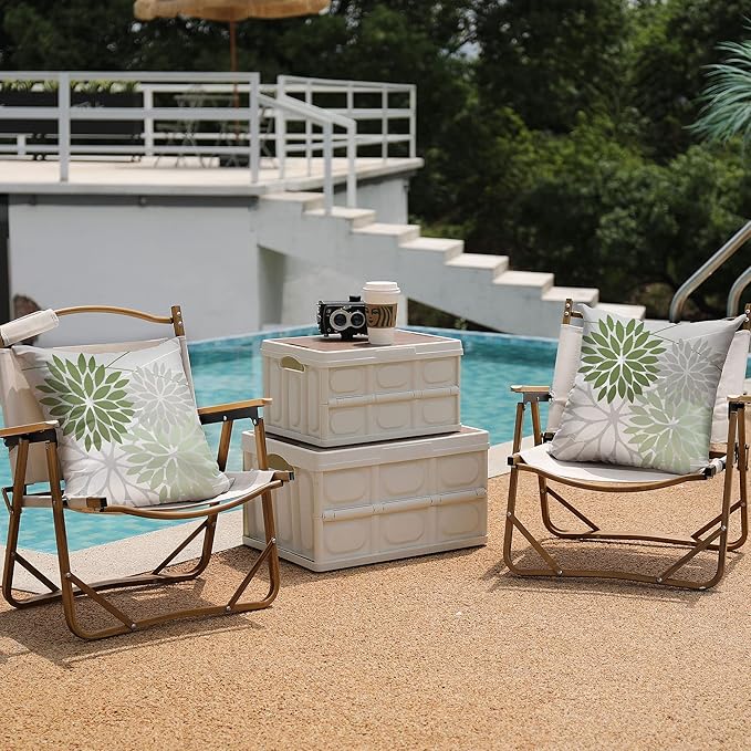 DFXSZ Outdoor Throw Pillow Covers 16x16 Inch Set of 2 Waterproof Spring Summer Geometric Elegant White Green Outdoor Pillow Covers for Patio Funiture Garden Couch 158D16