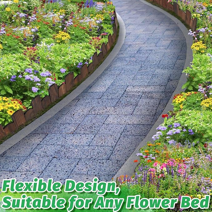 Wooden Garden Edging - 2 Pcs 5.9''x41.3'' Sturdy Pine Landscape Border, Flexible Decorative Fence for Outdoor Yard Lawn Flower Bed Pathway Tree