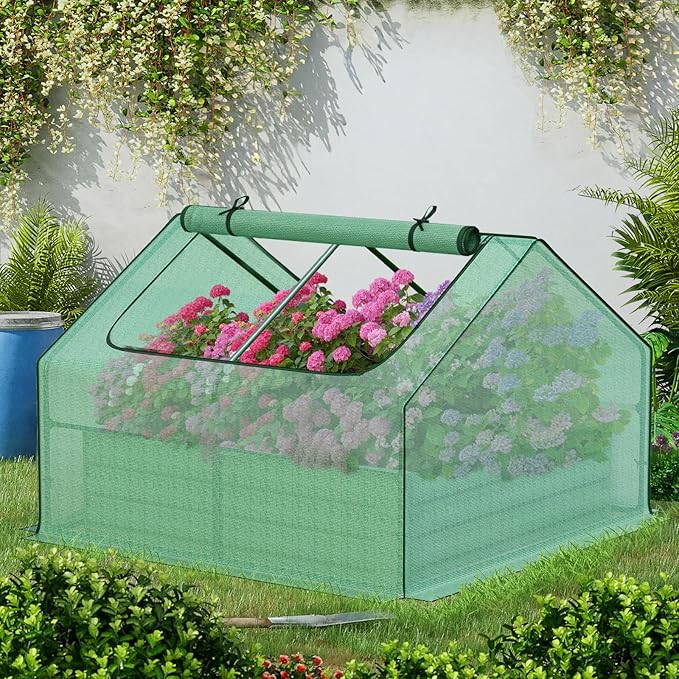 BPS Raised Garden Bed Set, 4x4x1 FT Metal Bottomless Flower Bed with PE Cover for Outdoor Planting, Green