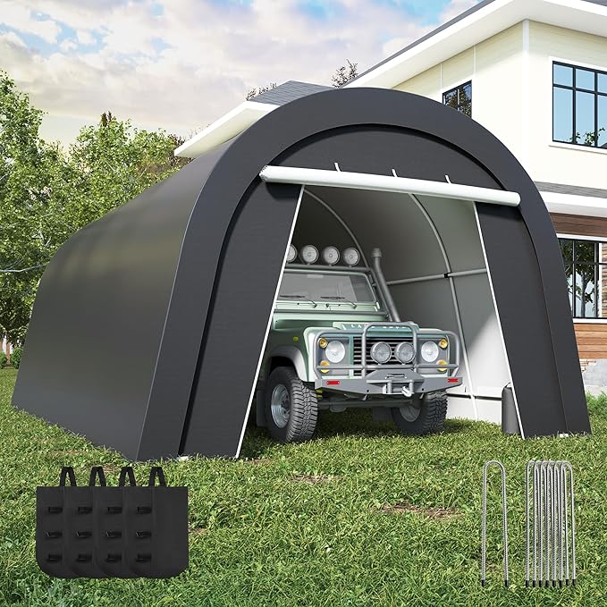 FansaFurn Heavy Duty Carport with 4 Cloth Bags, All-Weather Car Canopy with 2 Roll-up Doors, Portable Garage Storage Shelter Shed for Cars, Truck, or Garden Tools, 13' x 20'