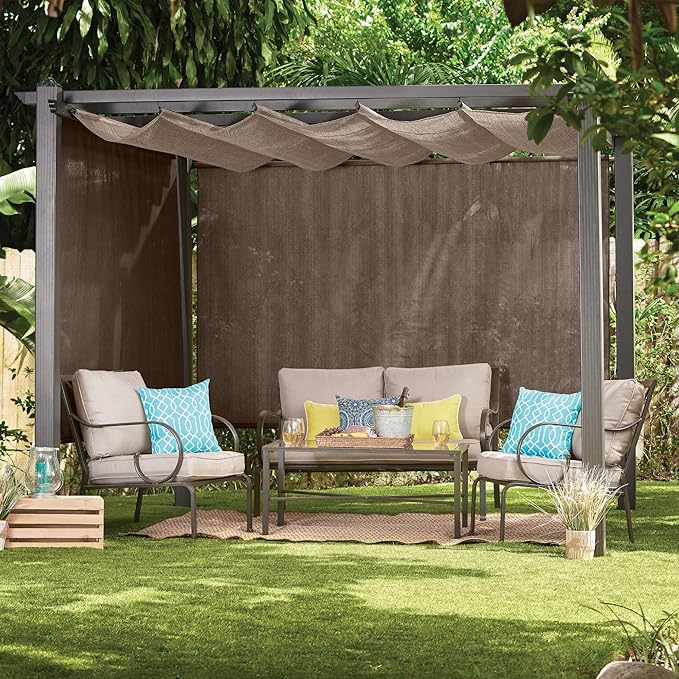 Coolaroo Outdoor Roller Shade with Wand - 90% UV Block Breathable Light Filtering Shade for Patio or Porch, Fade-Resistant, Mold-Resistant Easy-Clean Fabric, 4ft x 6ft, Mocha