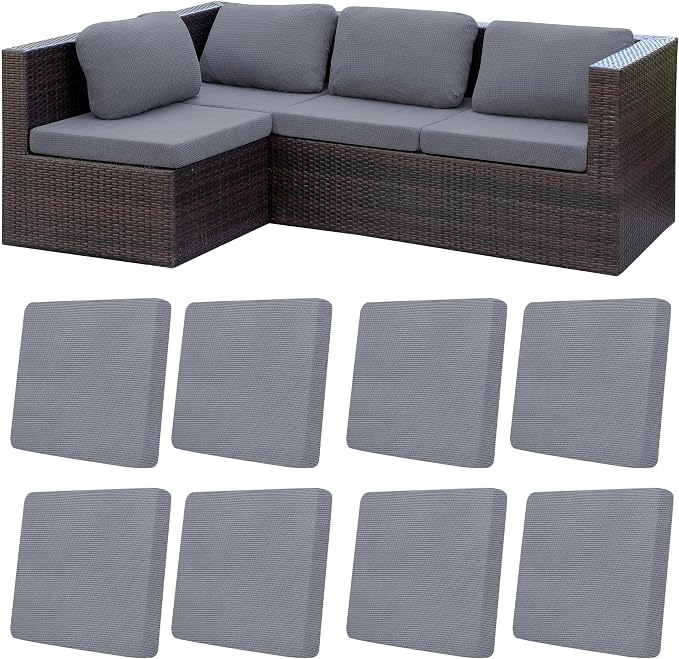 8Pcs Patio Cushion Covers,Outdoor Cushions Covers,Stretch Cushion Covers Replacement, Washable and Reusable Furniture Protectors(Grey)