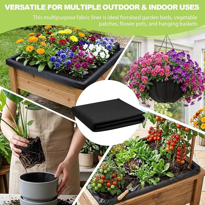 3PCS 64" X 114" Raised Garden Bed Liner, Planter Box Liner with Glove, Non Woven Fabric Flower Bed Liner for Large Veg Trough, Keeps Soil Contained and Water Drained for Outdoor Planter