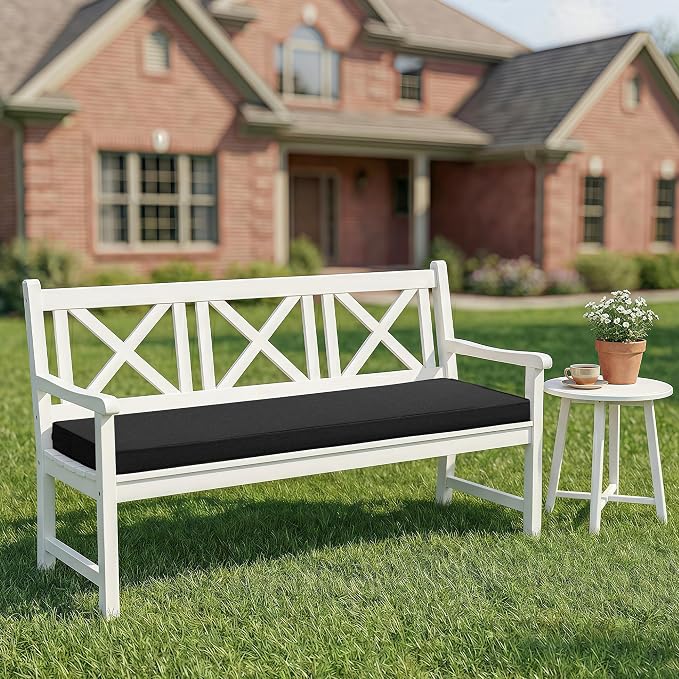 Outdoor Bench Cushion, Water-Resistant & Fade-Resistant, Porch Swing Cushions with Ties, Patio Furniture Seat Pads for Garden Settee, Removable Cover Non-Slip Bottom, 48 x 16 Inch, Set of 2, Black
