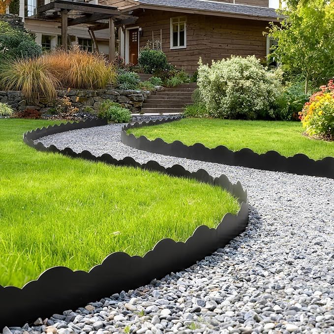 50 FT Landscape Edging Border with 75 Spikes, 2.8 Inch Tall Garden Edging Border, Flexible Plastic No Dig Lawn Edging Border for Flower Beds Landscaping Yard Pathway Paver Tree Fence Edging (Black)