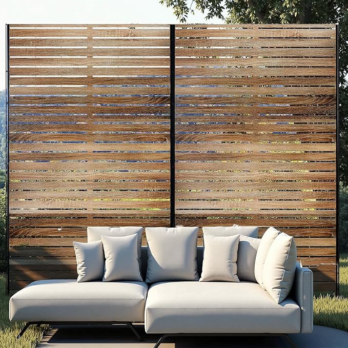 Metal Privacy Screen for Outdoor Freestanding Privacy Screens, 72" H x 47" W Decorative Wall Panels with Stand, Patio Balcony Screens for Outside Outdoor Divider Deck Porch Garden and Indoor