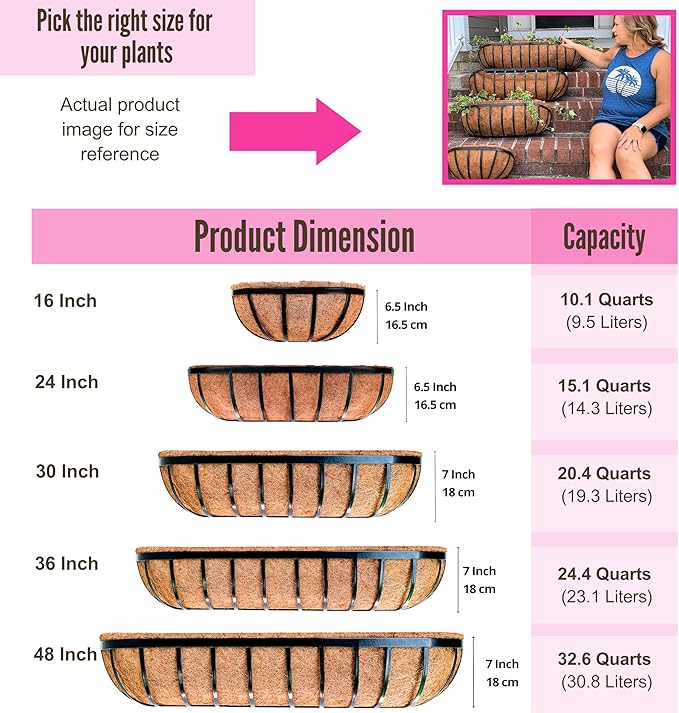LaLaGreen Wall Planters - 16 Inch, 2 Pack Deck Railing Planter Boxes for Outdoor Plants, Window Flower Box with Coco Liners Metal Horse Troughs Fence Balcony Garden Herb Pot Patio Porch Over Rail
