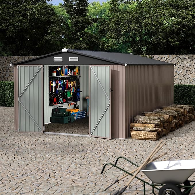 10X14 Ft Outdoor Metal Storage Building, Secure Lockable Door & Air Ventilation System, Premium Metal Tool Shed for Garden, Backyard, Patio, Ideal for Lawn Equipment & Tools