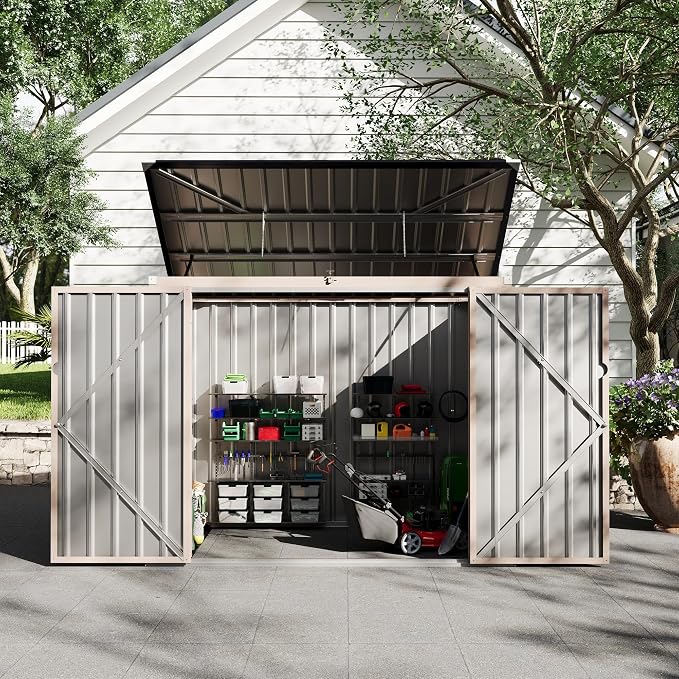 3x6 ft Outdoor Metal Storage Shed for 2 Trash Cans, Weather-Resistant Trash Can Shed with Chain-Lifting Lid for Garden, Backyard & Patio