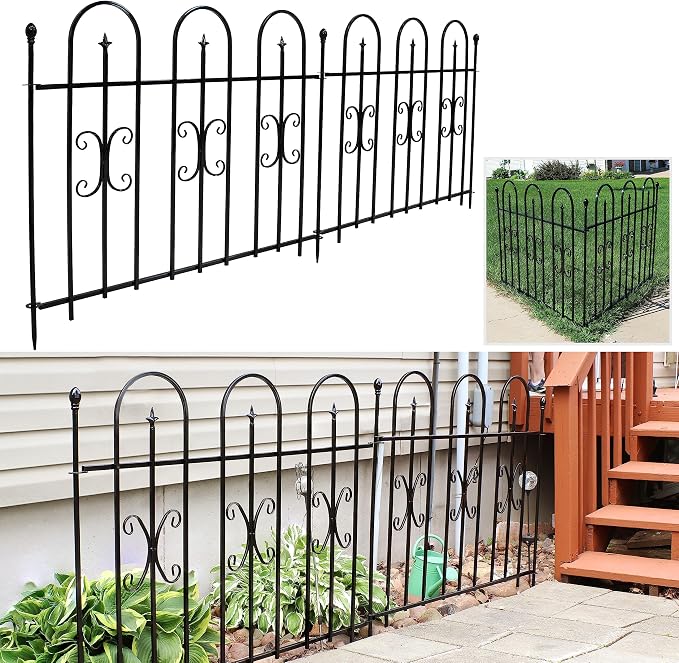 Sunnydaze 21 ft 2-Panel Traditional Garden Border Fence Set - Decorative Garden Fence Panels - 49.25" W x 38.25" H Per Panel - Black