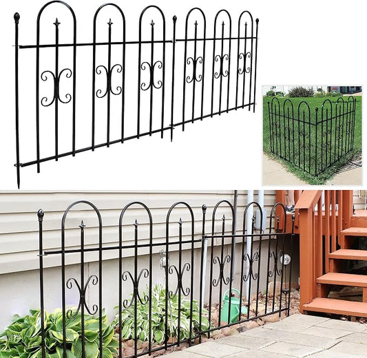 Sunnydaze 21 ft 2-Panel Traditional Garden Border Fence Set - Decorative Garden Fence Panels - 49.25" W x 38.25" H Per Panel - Black