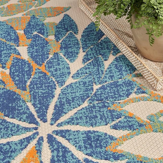 Nourison Home Aloha Indoor/Outdoor Blue Green 12' x 15' Area Rug, Easy Cleaning, Non Shedding, Bed Room, Living Room, Dining Room, Backyard, Deck, Patio (12x15)