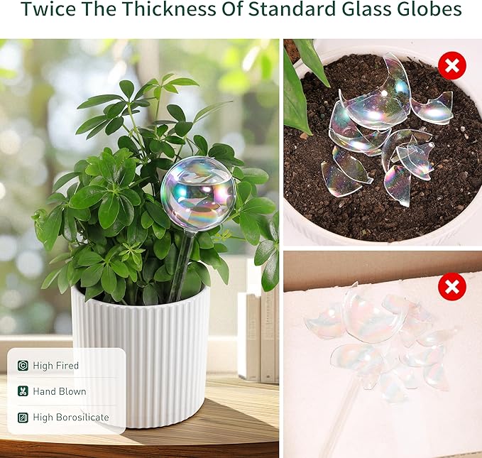 Extra-Thick Clear Glass Plant Watering Globes, Rainbow Gradient Self Watering Devices, Automatic Plant Waterer Spikes for Indoor & Outdoor Plants, Perfect for Everyday or Vacation Use, 4-Pack