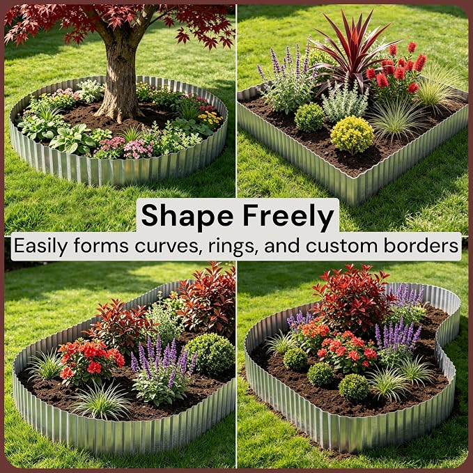 Corrugated Metal Garden Edging 6" x 25 ft, Landscape Edging Border | Fully Hemmed Edges, Galvanized Steel, Flexible Lawn Edging for Tree Rings, Flower Beds, Gravel Paths and Garden Borders