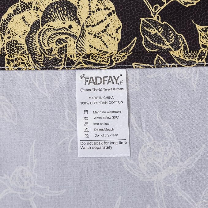 FADFAY Rose Sheets Set Cal King Vintage Black Gold Floral Bedding Shabby Peony Botanical Sheets Farmhouse Bedding 800 Thread Count 100% Egyptian Cotton Deep Pocket Fitted Sheet 4Pcs, California King
