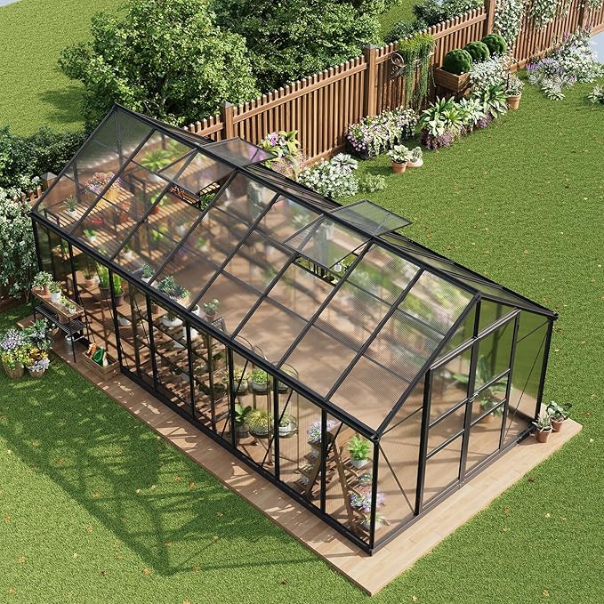 Garvee Greenhouse, 8×16FT Greenhouses for Outside,Outdoor Greenhouse with Roof Air Vent, Heavy Duty Walk-in Aluminum Green House for Outside Garden Backyard