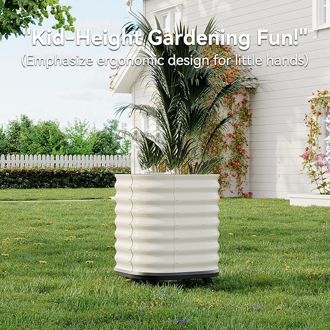 GarveeHome Self-Watering Wheeled Metal Garden Bed – Mobile Raised Planter Box with Water, Galvanized Steel Indoor/Outdoor Rolling Grow Station for Herbs, Veggies & Decor (23.6"x23.6"x27.5"),White