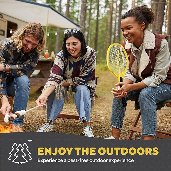 Electric Fly Swatter [Set of 2] Handheld Bug Zapper Racket for Indoor/Outdoor - 4000 Volt Swatter - Instant Bug & Mosquito Killer with Attractant LED Light - USB Rechargeable Portable Fly Zapper.