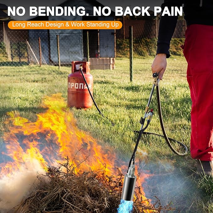 Propane Torch Kit Heavy Duty Weed Burner, 1,800,000 BTU Flame Thrower Gun with Built-in Igniter, with 30" High Flame, 10FT Hose, Detachable Long Reach Torch for Weeds, Ice, Snow, Asphalt