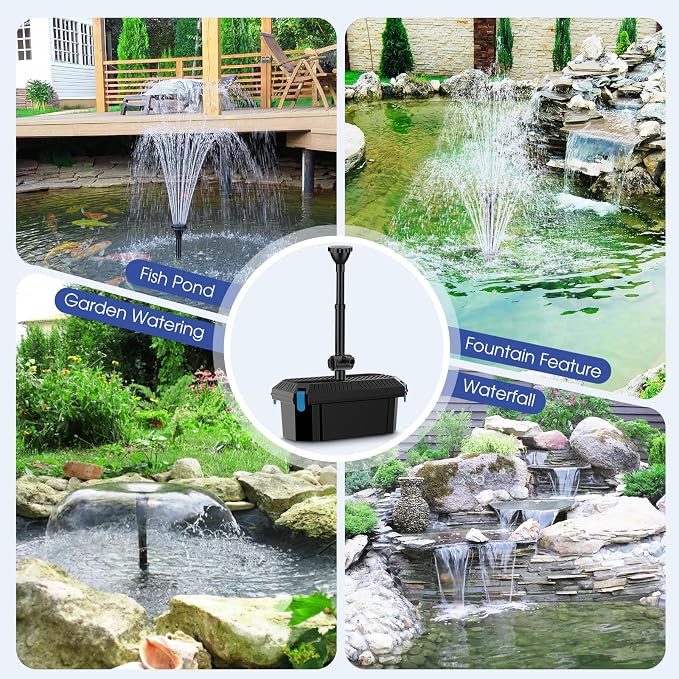 Antfraer 55W Solar Pond Pump with Filter Kit - Foldable Monocrystalline Solar Panel, Pond Filter for Outdoor Ponds, Koi Ponds, Waterfalls & DIY Water Features (17FT+10FT Power Cord)