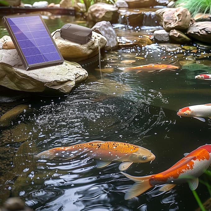 Biling 4W Solar Pond Aerator for Small Pond, 3 Modes, 2200 mAh Battery Backup, Solar Air Pump with 2 Air Stone for Outdoor Fish Pond Stock Tank Aquarium Hydroponics