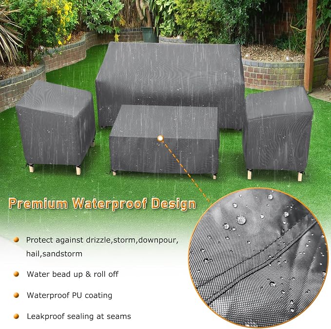 STARTWO Outdoor Patio Furniture Covers Waterproof 4-Piece Set, for Chairs 33in, Loveseat 58in, Coffee Table 46in, Grey