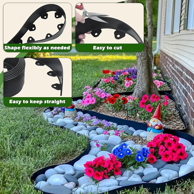 Gardzen Landscape Edging Kit, 60-Foot Long, 3-Inch Tall, No Dig Garden Edging Border for Flower Beds, Tree Rings, Pathways, Includes 24 Spikes