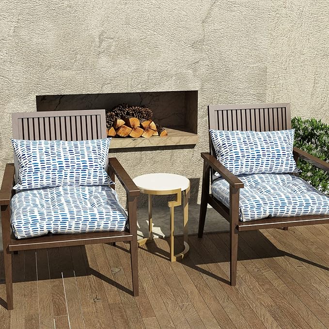 LVTXIII Outdoor Seat Cushions Seasonal Tufted Chair Cushions, Patio Chair Pads for Dining Chairs, Office Armchairs and Garden Furniture Decoration (Round Back, 19”x19”x4”, Blue Pebble, 2 Pack)