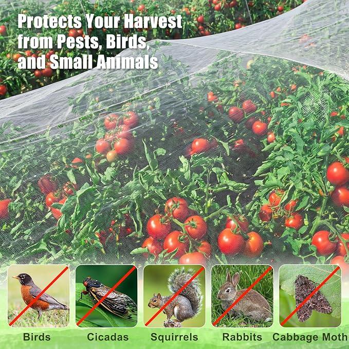 FEED GARDEN Garden Netting 8x33FT Ultra-Fine Mesh PE Cover for Vegetables Fruits Garden Row Cover Raised Bed Durable Protection from Birds Animals