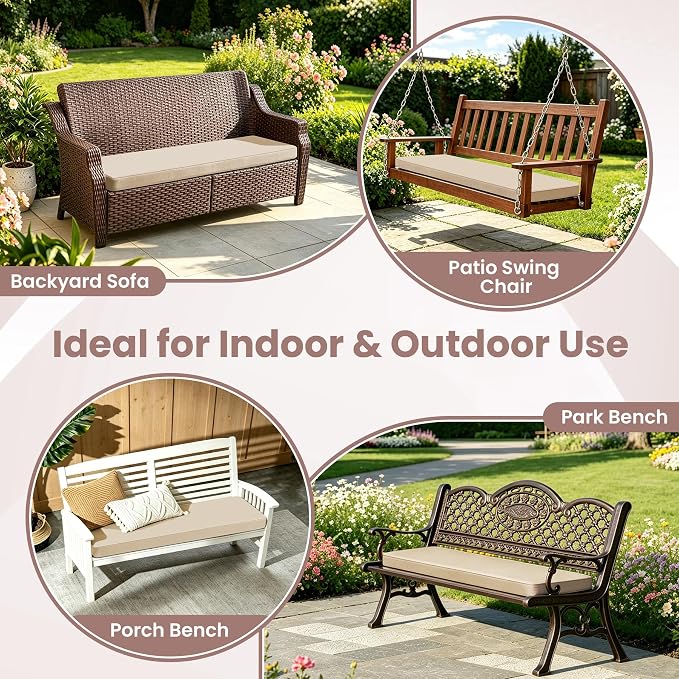 Outdoor Bench Cushions for Outdoor Furniture, 42x18 Inch, Waterproof Patio Furniture Cushion, Fade Resistant Bench Cushions for Porch Swing, Long Bench, Indoor, Beige