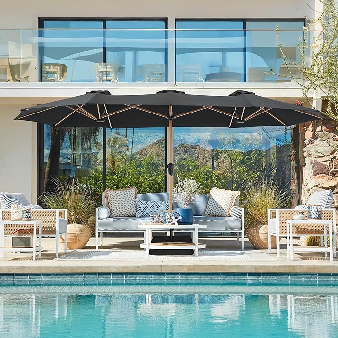 SUPERJARE 13FT Outdoor Patio Umbrella with Base Included, Double Sided Pool Umbrellas with Fade Resistant Canopy, Large Table Umbrella for Deck, Market, Backyard - Black