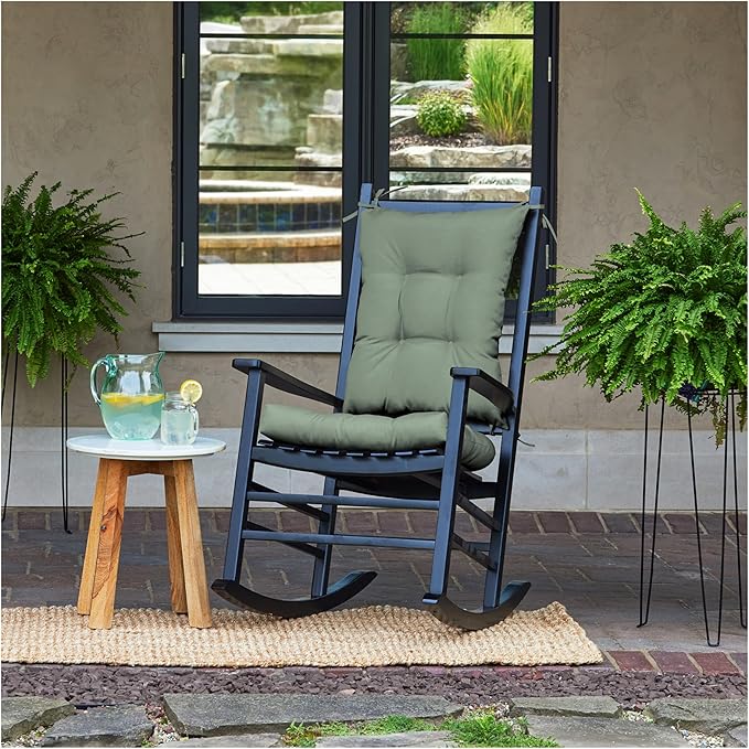 Arden earthFIBER Indoor/Outdoor Plush Rocking Chair Cushion Set, 20 x 18, Water Repellent, Fade Resistant, Tufted Cushion for Rocking Chairs Sage Green Texture