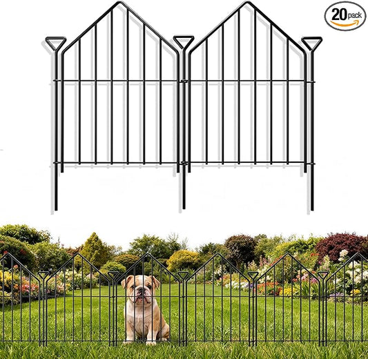 Decorative Garden Fence 17in x20ft, 20 Panels Rustproof Metal No Dig Fence Animal Barrier, Roof Shaped Flower Bed Edging Ornamental Wire Border Panel Fencing for Yard Patio Outdoor Decor